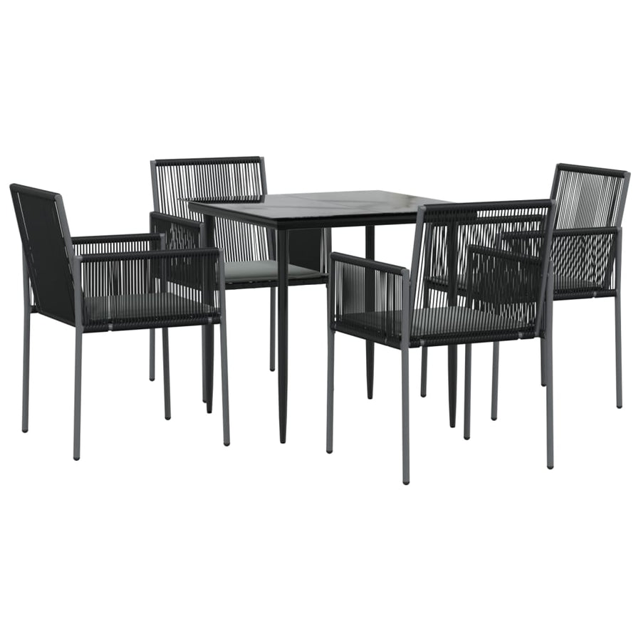 5 Piece Garden Dining Set with Cushions Black Poly Rattan&Steel