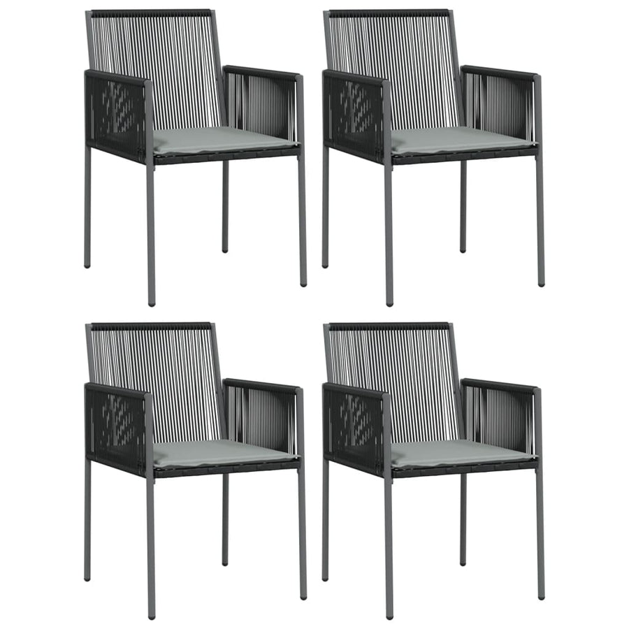 5 Piece Garden Dining Set with Cushions Black Poly Rattan&Steel