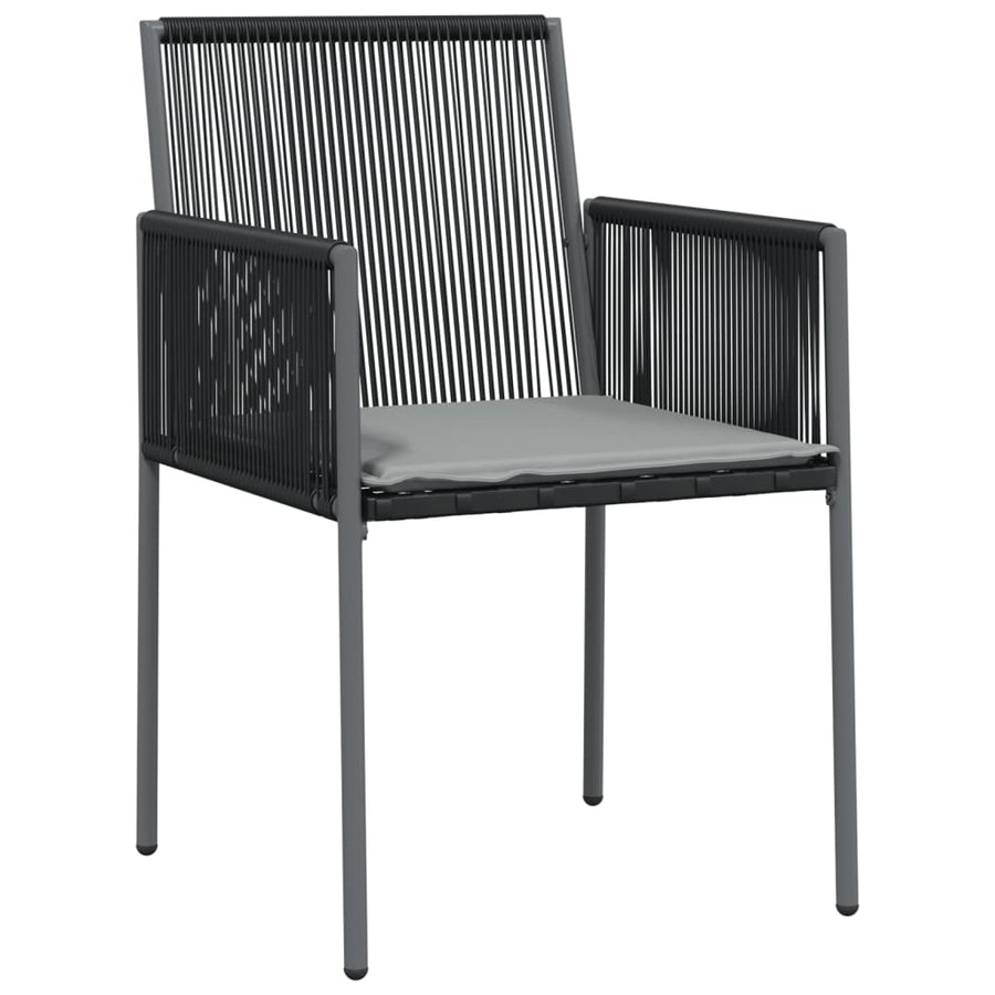 5 Piece Garden Dining Set with Cushions Black Poly Rattan&Steel