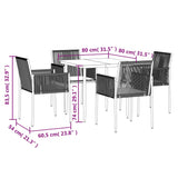 5 Piece Garden Dining Set with Cushions Black Poly Rattan and Steel - Extra Image