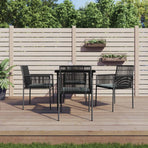 5 Piece Garden Dining Set with Cushions Black Poly Rattan&Steel