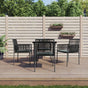 5 Piece Garden Dining Set with Cushions Black Poly Rattan&Steel