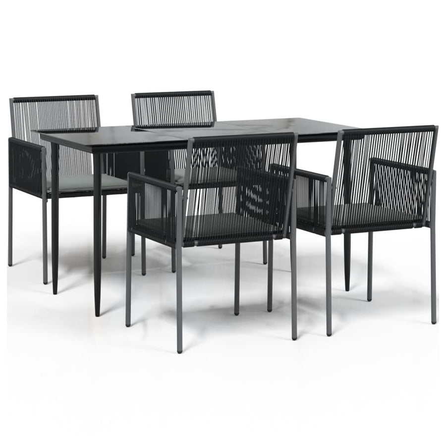 5 Piece Garden Dining Set with Cushions Black Poly Rattan&Steel