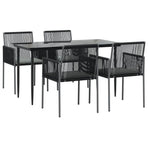 5 Piece Garden Dining Set with Cushions Black Poly Rattan&Steel