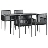 5 Piece Garden Dining Set with Cushions Black Poly Rattan and Steel - Side View