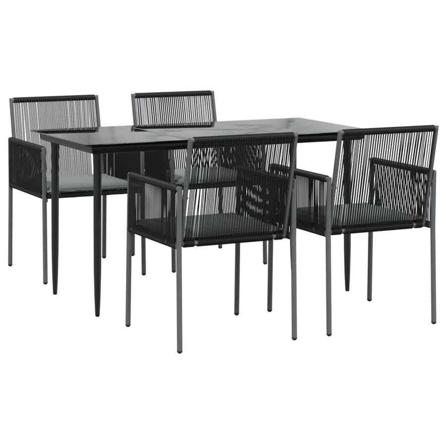 5 Piece Garden Dining Set with Cushions Black Poly Rattan&Steel