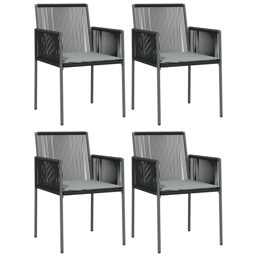 5 Piece Garden Dining Set with Cushions Black Poly Rattan&Steel