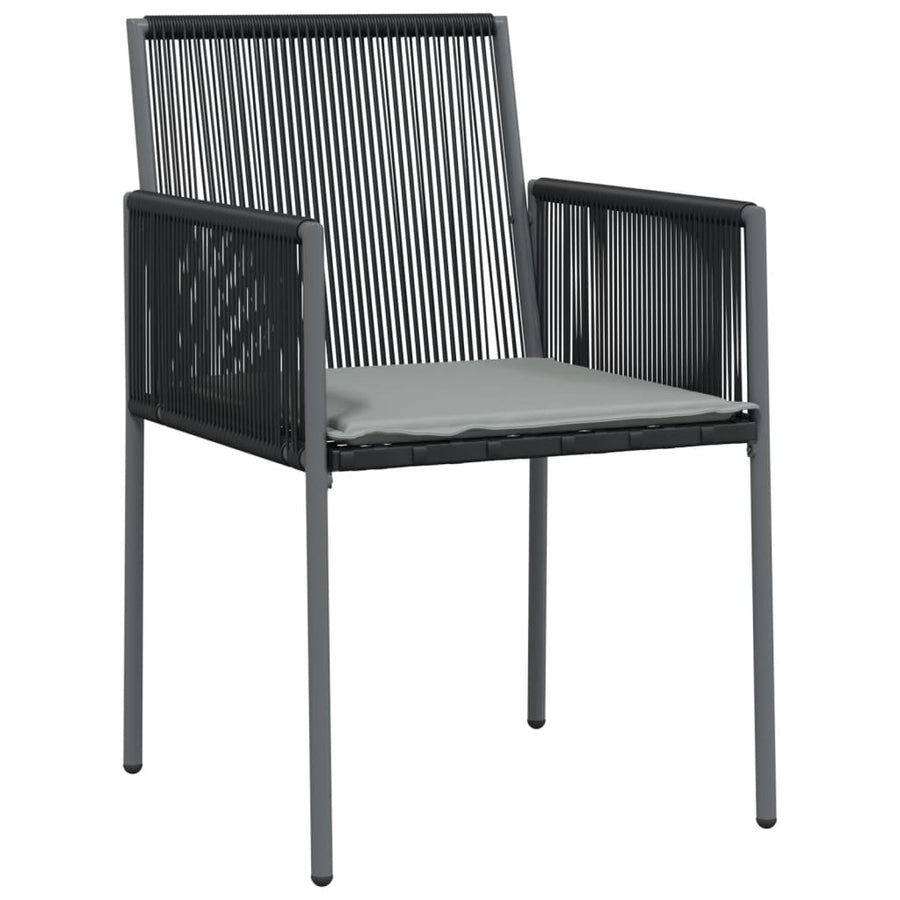 5 Piece Garden Dining Set with Cushions Black Poly Rattan&Steel