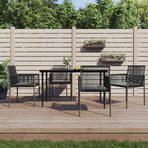 5 Piece Garden Dining Set with Cushions Black Poly Rattan&Steel