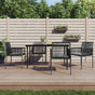 5 Piece Garden Dining Set with Cushions Black Poly Rattan&Steel