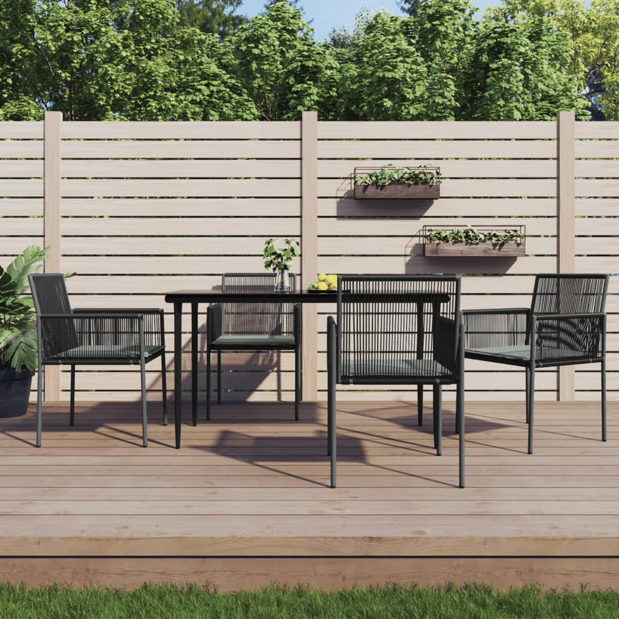 5 Piece Garden Dining Set with Cushions Black Poly Rattan&Steel