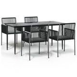 5 Piece Garden Dining Set with Cushions Black Poly Rattan and Steel