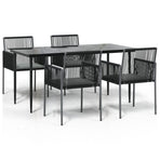 5 Piece Garden Dining Set with Cushions Black Poly Rattan&Steel
