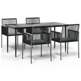 5 Piece Garden Dining Set with Cushions Black Poly Rattan and Steel - Front View