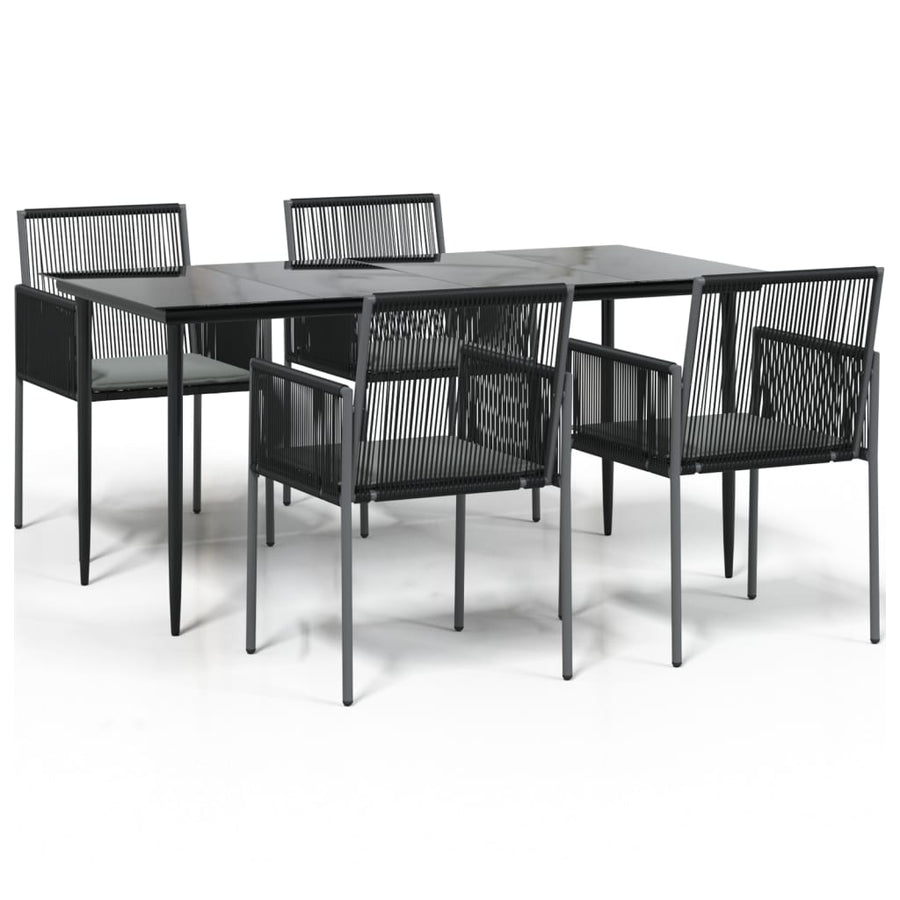 5 Piece Garden Dining Set with Cushions Black Poly Rattan&Steel