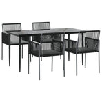 5 Piece Garden Dining Set with Cushions Black Poly Rattan&Steel