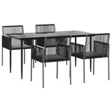 5 Piece Garden Dining Set with Cushions Black Poly Rattan and Steel - Side View
