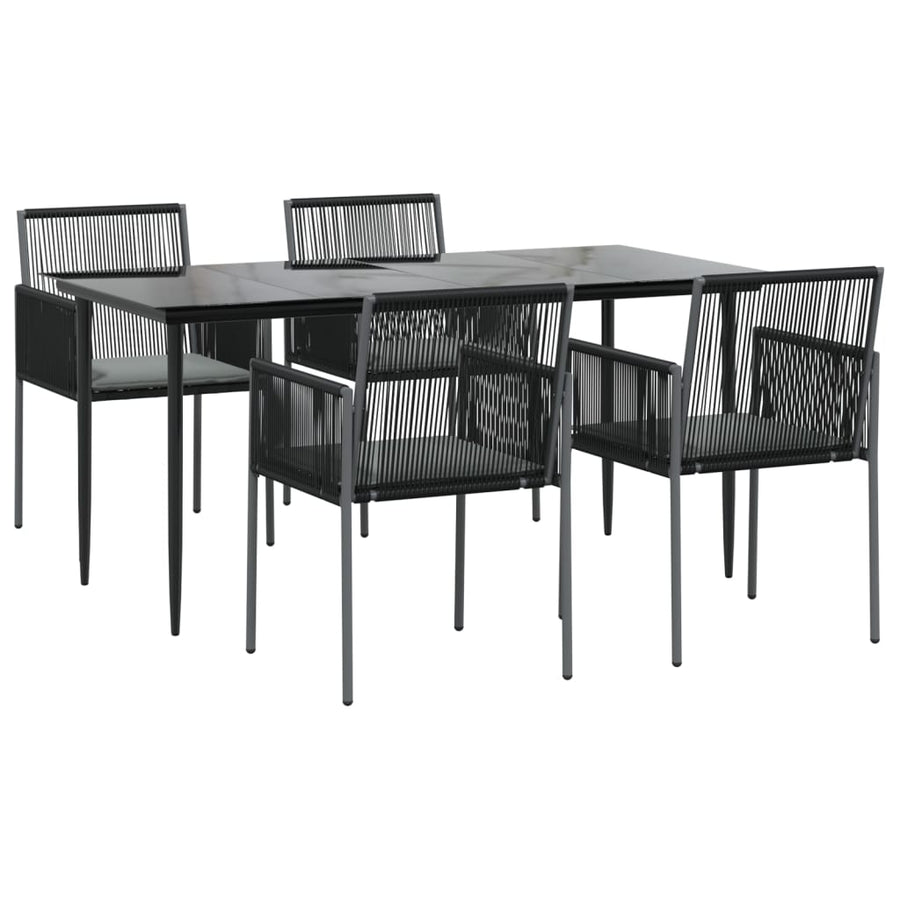 5 Piece Garden Dining Set with Cushions Black Poly Rattan&Steel