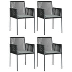 5 Piece Garden Dining Set with Cushions Black Poly Rattan&Steel