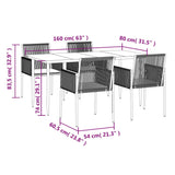 5 Piece Garden Dining Set with Cushions Black Poly Rattan and Steel