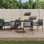 5 Piece Garden Dining Set with Cushions Black Poly Rattan&Steel