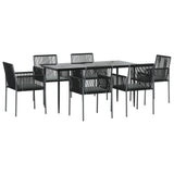 7 Piece Garden Dining Set with Cushions Black Poly Rattan and Steel - Side View