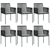7 Piece Garden Dining Set with Cushions Black Poly Rattan and Steel - Top-Down View