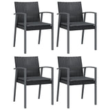 Garden Chairs with Cushions 4 pcs Black 56.5x57x83 cm Poly Rattan - Front View