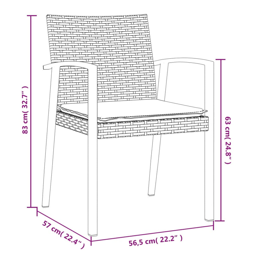Garden Chairs with Cushions 4 pcs Black 56.5x57x83 cm