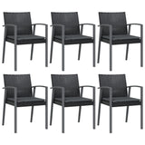 Garden Chairs with Cushions 6 pcs Black 56.5x57x83 cm Poly Rattan - Front View