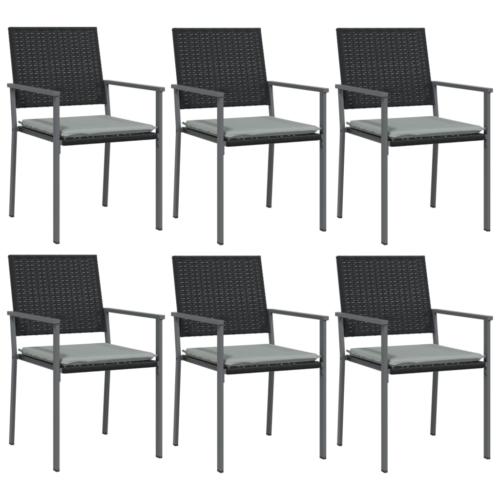 Garden Chairs with Cushions 6 pcs Black 54x62.5x89 cm Poly Rattan