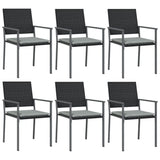 Garden Chairs with Cushions 6 pcs Black 54x62.5x89 cm Poly Rattan - Front View