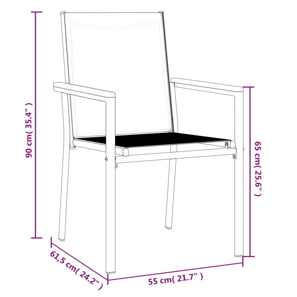 Garden Chairs 4 pcs Black 55x61.5x90 cm Textilene and Steel