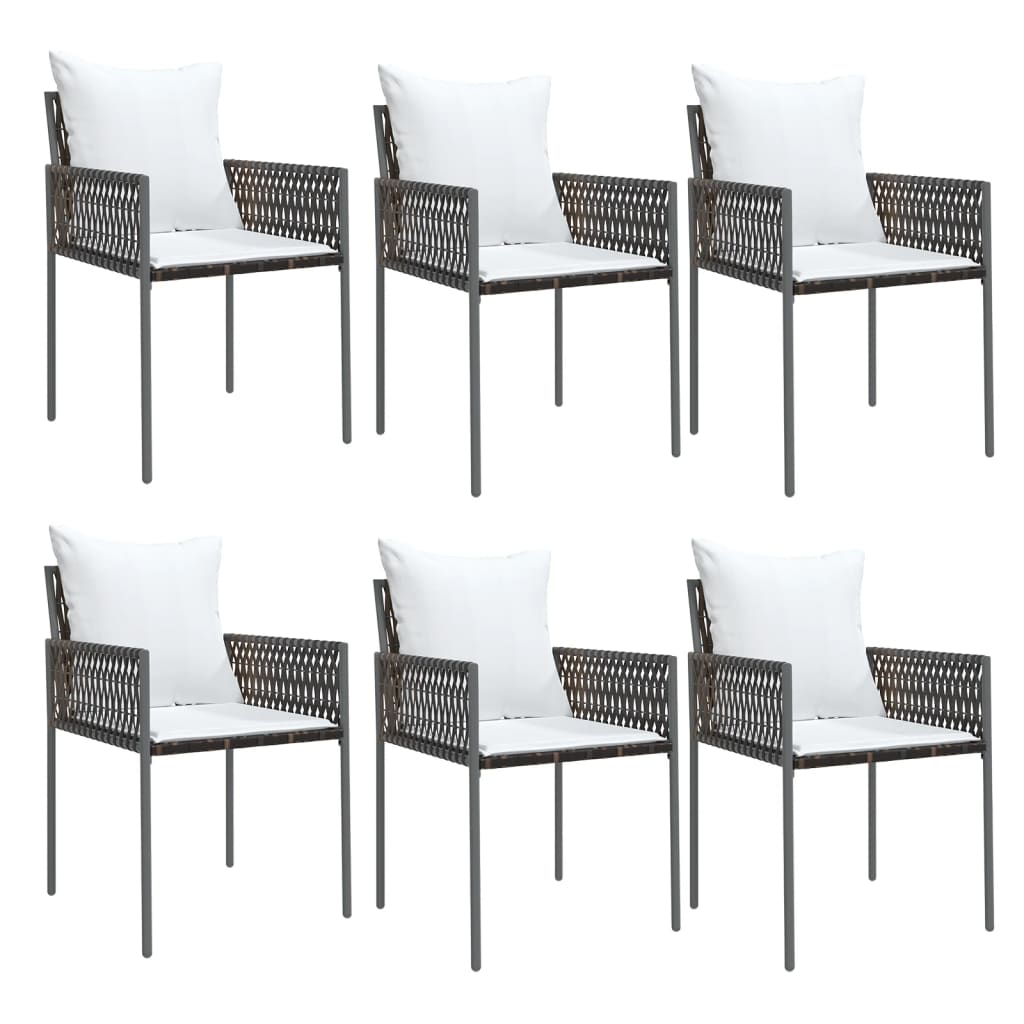 Garden Chairs with Cushions 6 pcs Brown 54x61x83 cm Poly Rattan