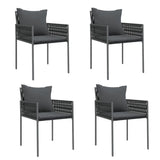Garden Chairs with Cushions 4 pcs Black 54x61x83 cm Poly Rattan - Front View