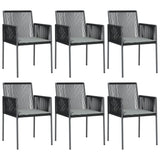 Garden Chairs with Cushions 6 pcs Black 54x60.5x83.5 cm Poly Rattan - Front View