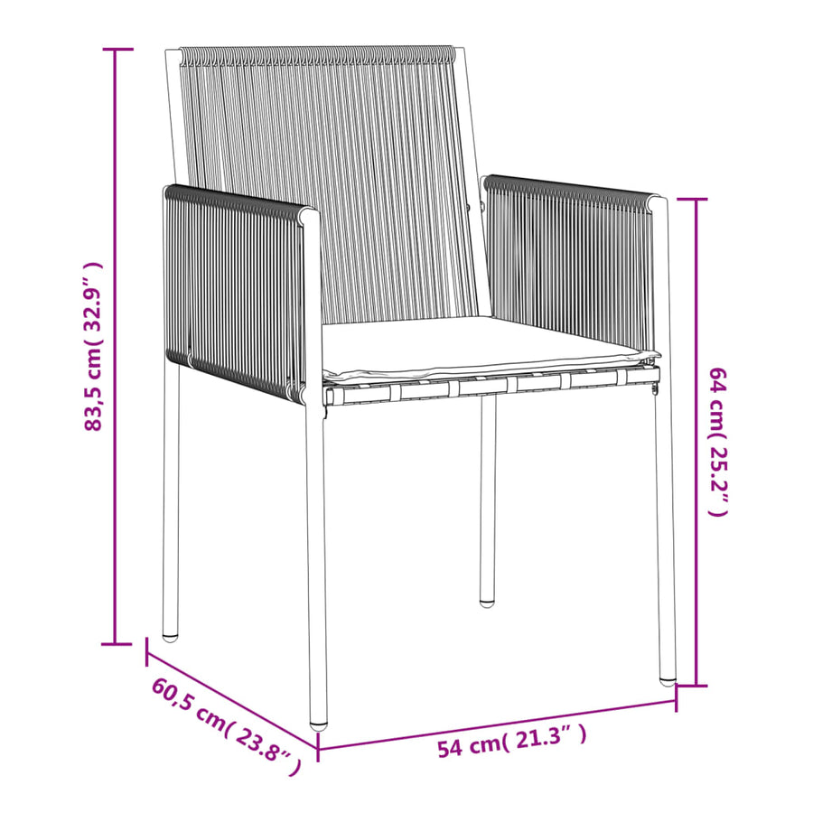 Garden Chairs with Cushions 6 pcs Black 54x60.5x83.5 cm