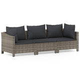 3 Piece Garden Lounge Set with Cushions Grey Poly Rattan - Front View