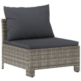 3 Piece Garden Lounge Set with Cushions Grey Poly Rattan - Rear View
