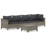 5 Piece Garden Lounge Set with Cushions Grey Poly Rattan - Front View
