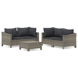 5 Piece Garden Lounge Set with Cushions Grey Poly Rattan - Front View