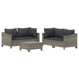 5 Piece Garden Lounge Set with Cushions Grey Poly Rattan - Side View