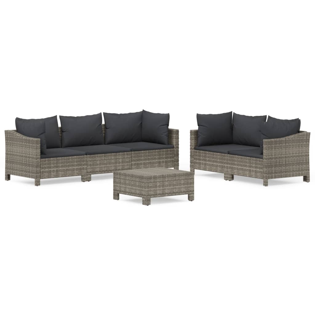 6 Piece Garden Lounge Set with Cushions Grey Poly Rattan