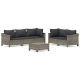 6 Piece Garden Lounge Set with Cushions Grey Poly Rattan