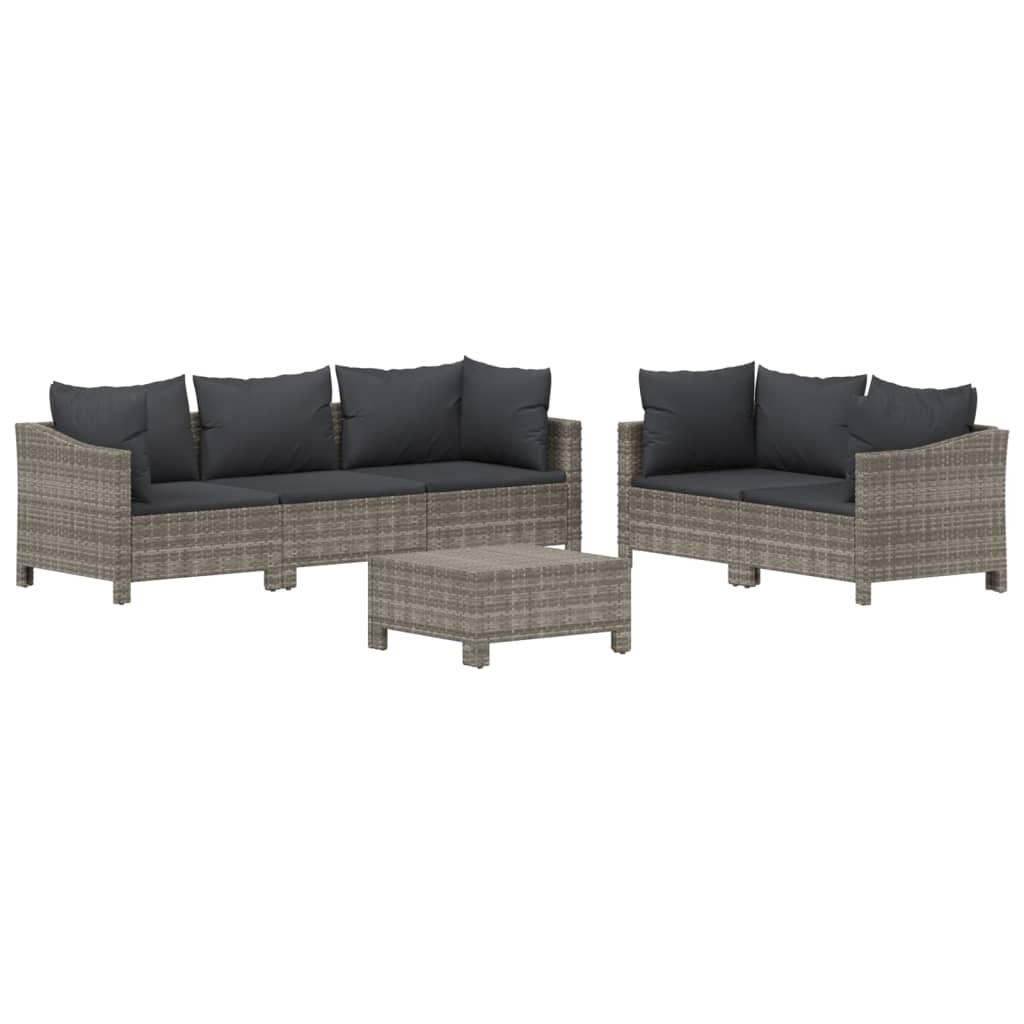 6 Piece Garden Lounge Set with Cushions Grey Poly Rattan