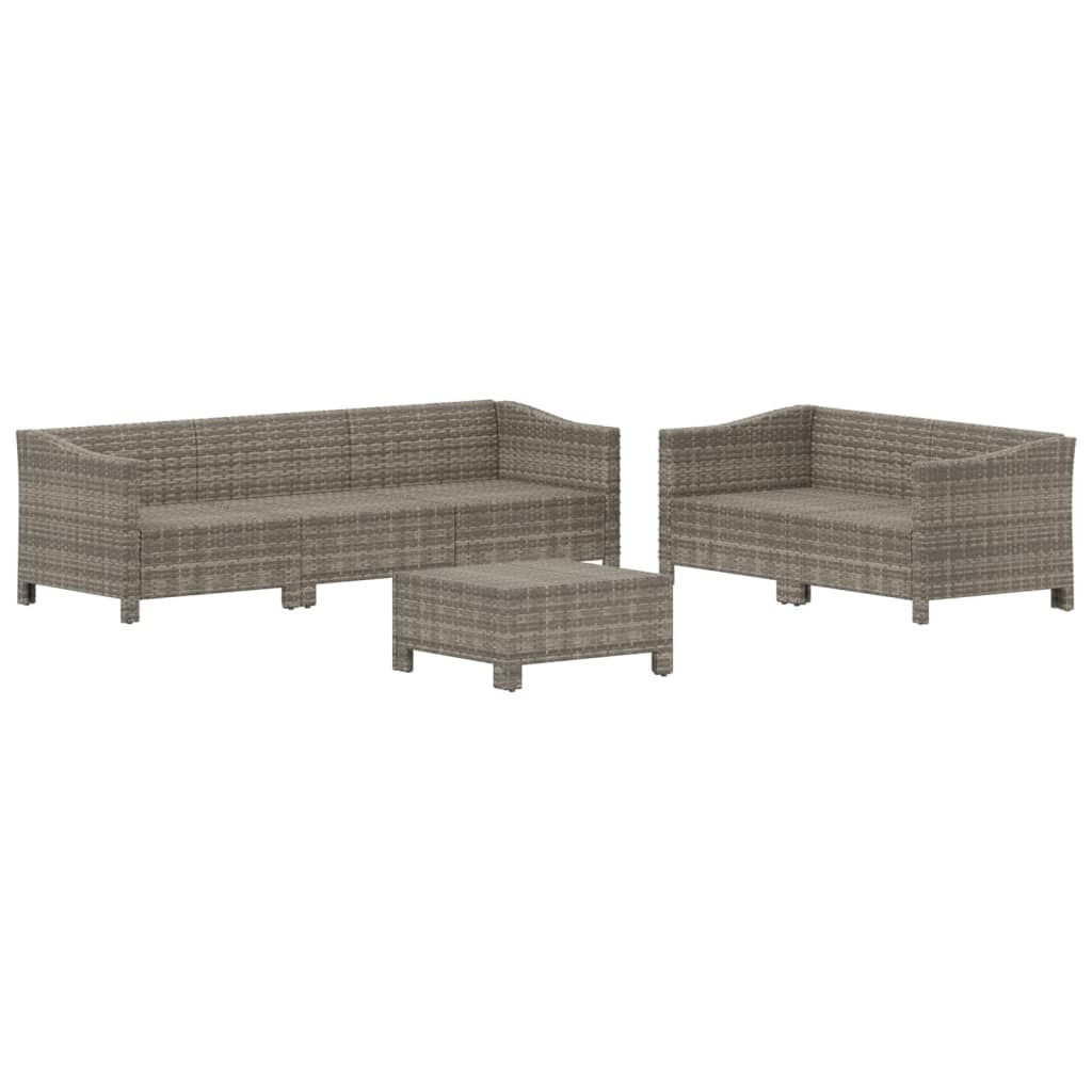 6 Piece Garden Lounge Set with Cushions Grey Poly Rattan