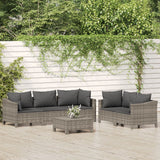 6 Piece Garden Lounge Set with Cushions Grey Poly Rattan