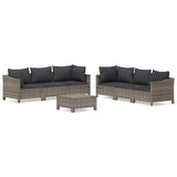 7 Piece Garden Lounge Set with Cushions Grey Poly Rattan - Front View