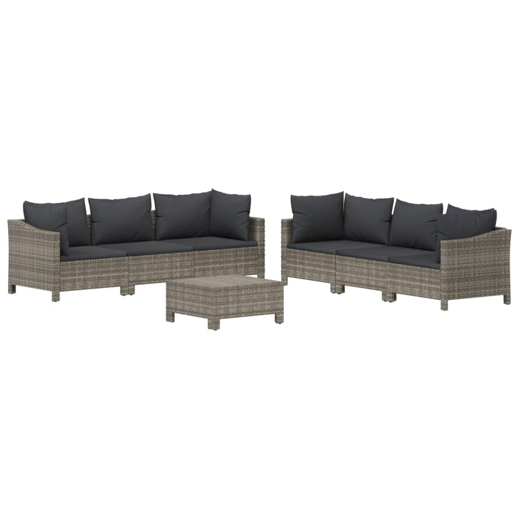 7 Piece Garden Lounge Set with Cushions Grey Poly Rattan