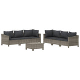7 Piece Garden Lounge Set with Cushions Grey Poly Rattan